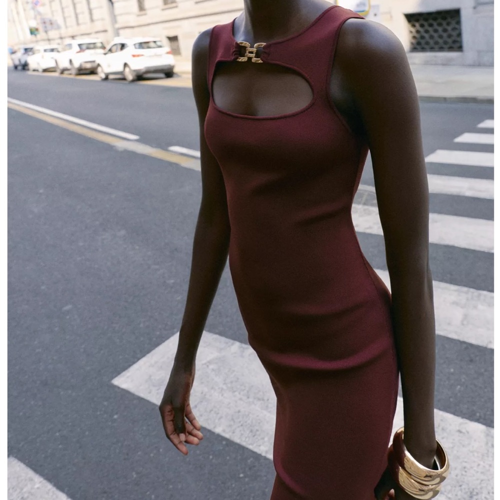 Zara Midi Burgundy Cutout Midi Dress